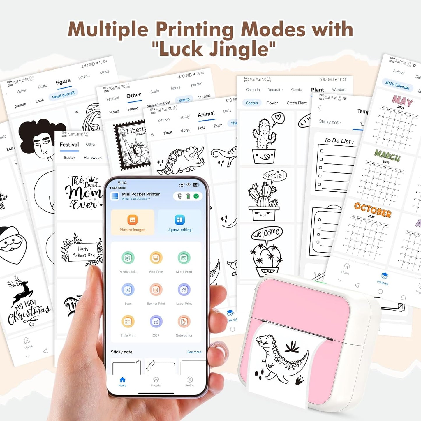 Mini Impresora, Impresora Fotográfica Portátil Impresora Térmica Bluetooth.