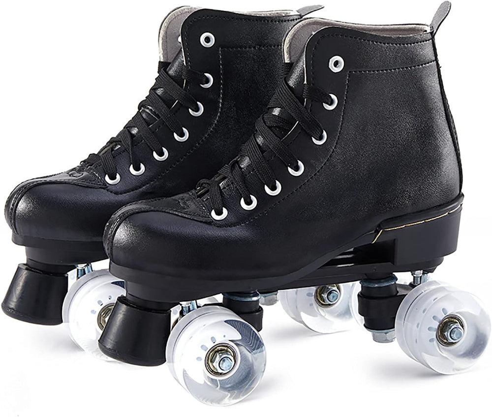 Patines de ruedas para mujer, de piel artificial, ajustables, doble fila, 4 ruedas