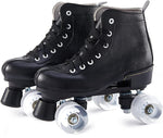 Patines de ruedas para mujer, de piel artificial, ajustables, doble fila, 4 ruedas