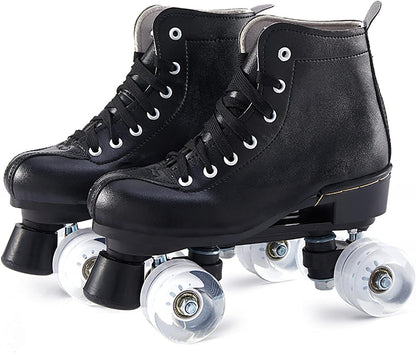 Patines de ruedas para mujer, de piel artificial, ajustables, doble fila, 4 ruedas