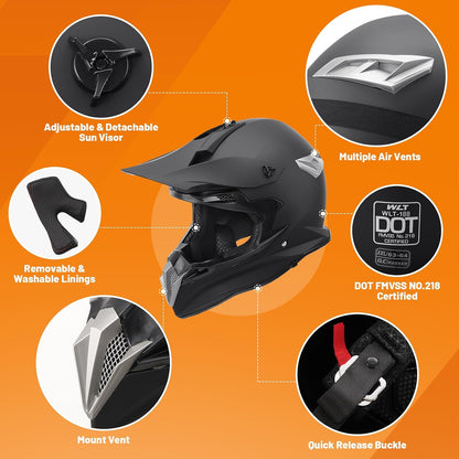 OUMURS Casco  De Motocross Para Adultos Con Gafas, Guantes y Máscara.