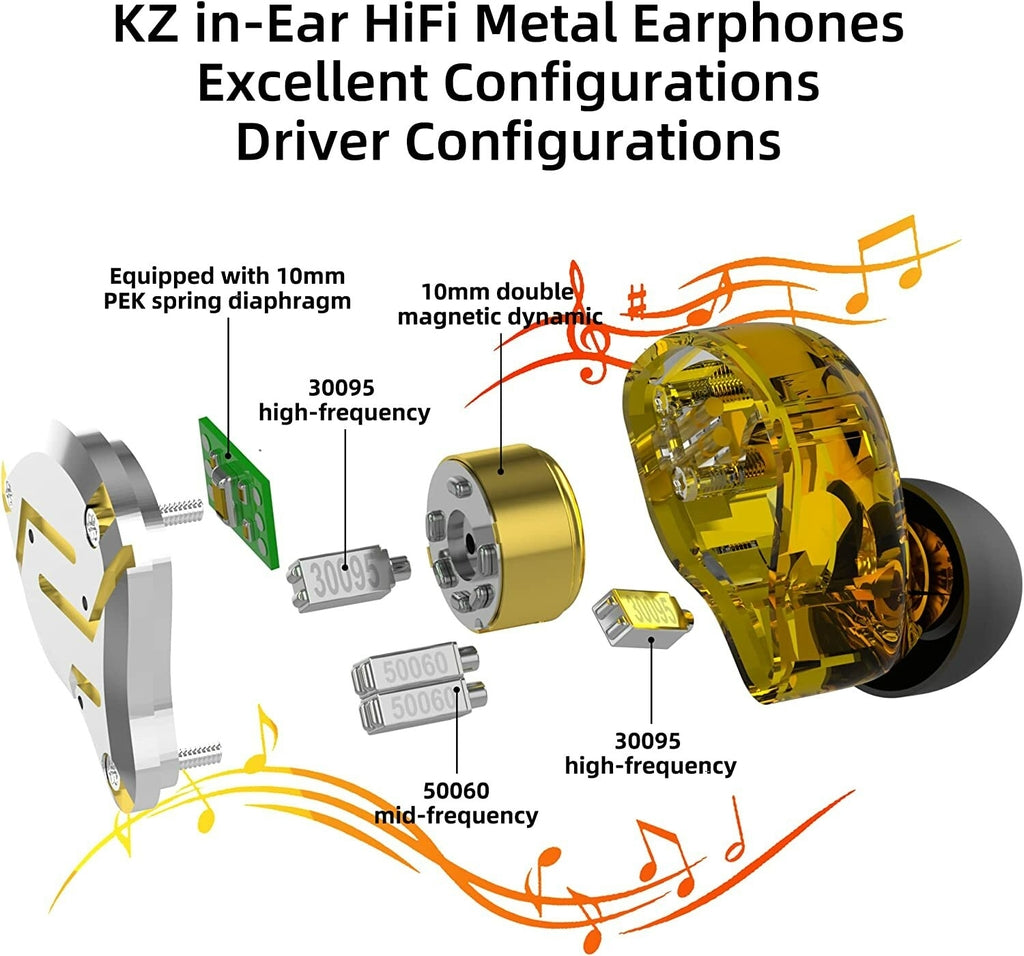 Audífonos KZ Metal ZS10 Pro Glare Gold no Mic