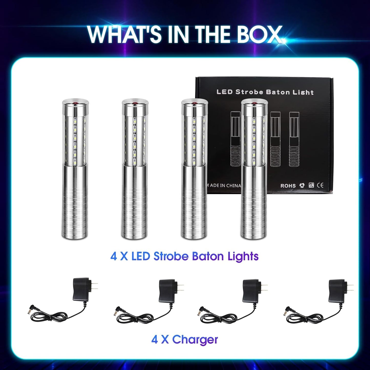 Luces LED estroboscópicas de bastón recargables, 4 Pack.(USADAS)