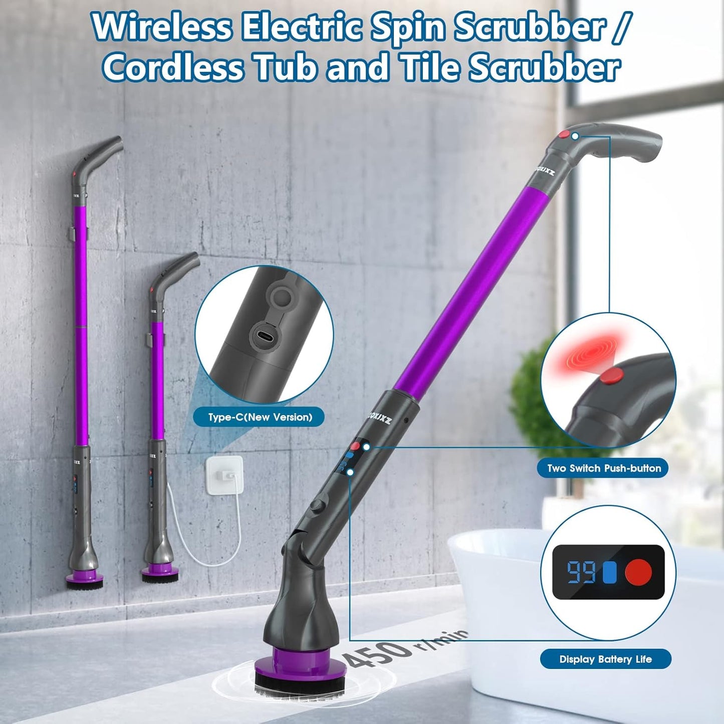 Limpiador eléctrico de giro mejorado, 3 velocidades de rotación.