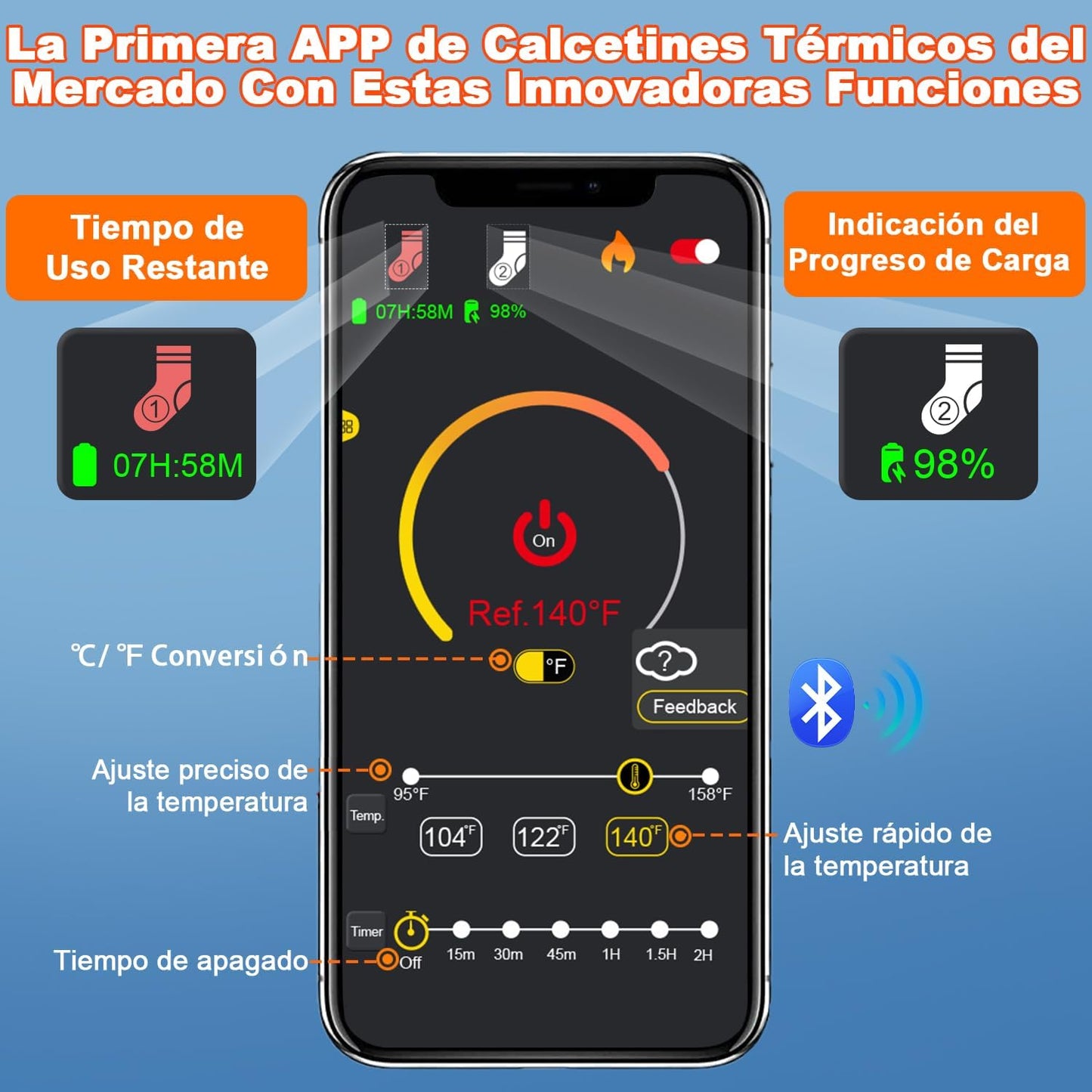 Calcetines Calefactables Termicos 6000mAh Recargable con APP Control