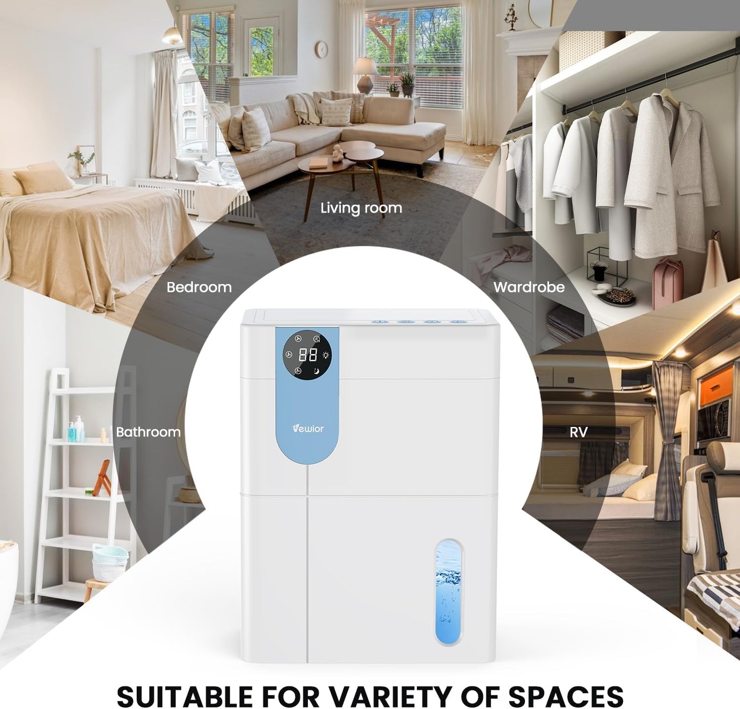 Deshumidificador VEWIOR, 152 onzas, tanque de agua grande.