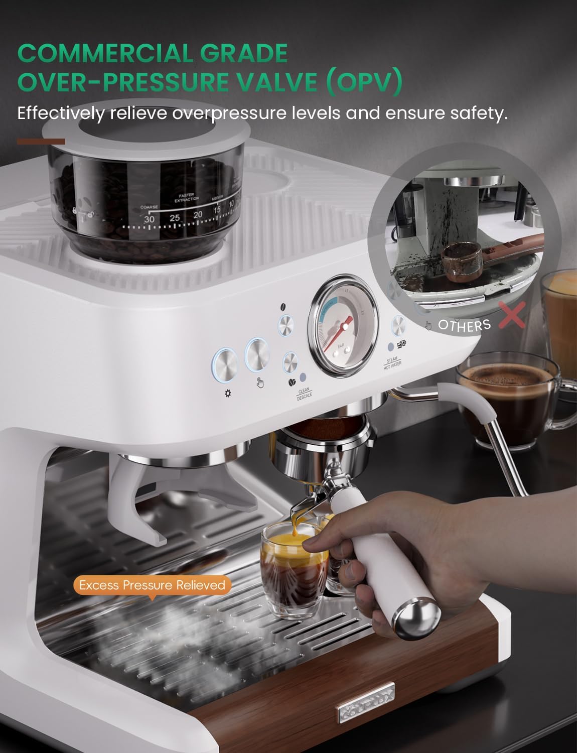 Máquina de café expreso, espumador de leche, capuchino y latte.