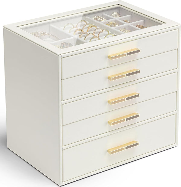 Joyero Vlando 5 Niveles Blanco Con Vidrio Organizador De Joyas
