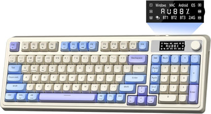 Teclado para juegos AULA S99 Pro, visualización y perilla multimedia.