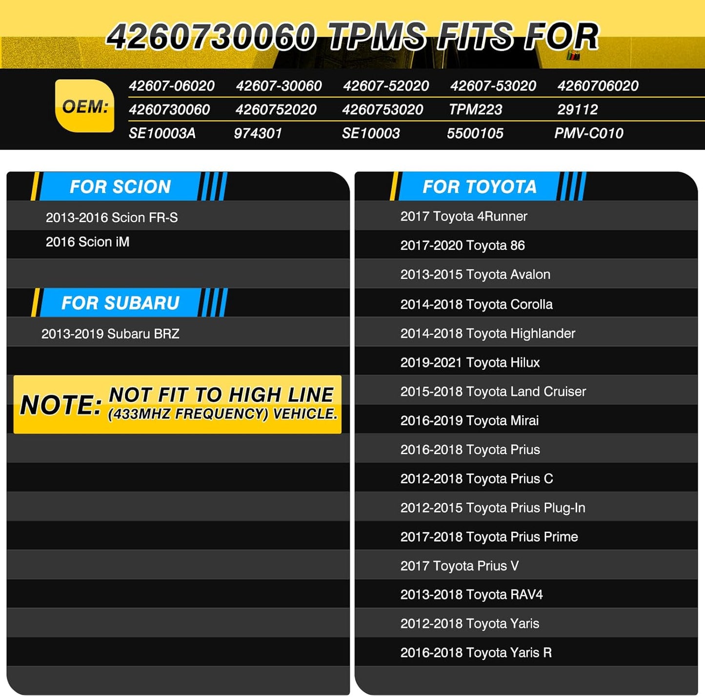 Sensor de presión de neumáticos TPMS, Aclong 4260730060.