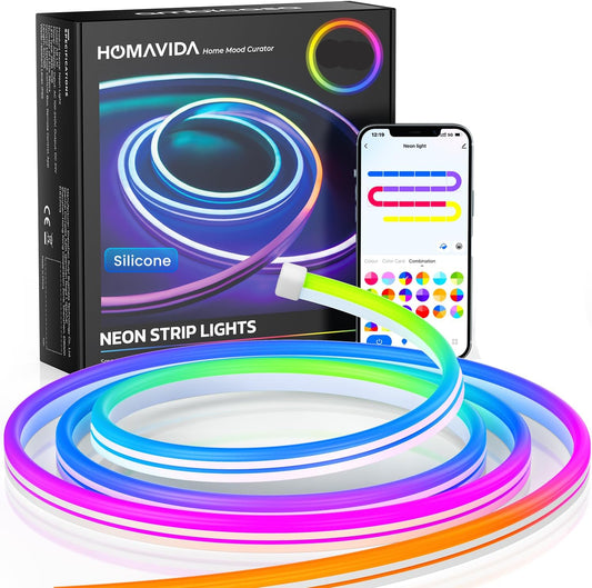 Tira de luces LED de neón HomaVida de 5 m, control por voz, RGB.