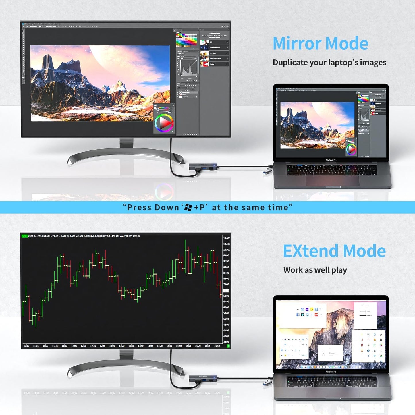 Adaptador USB 3.0 y tipo C a HDMI, 5 en 1, Docking Station.