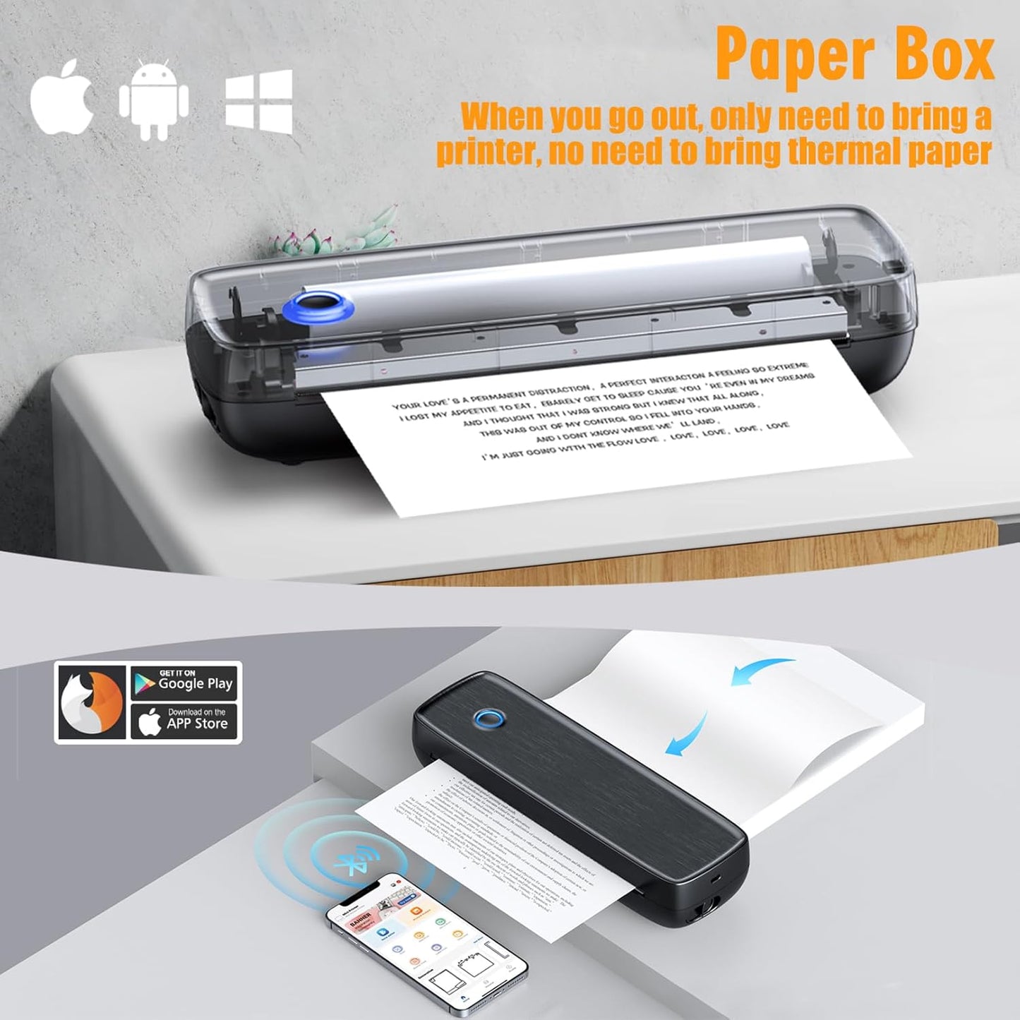 Impresora portátil inalámbrica para viajes, soporte térmico.
