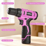 Caja de herramientas PULITUO rosa con taladro inalámbrico 12V y accesorios — vista 3