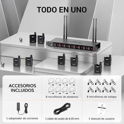 Set de Micrófonos Inalámbricos Tonor TW388, UHF 8 X 12 (USADO)