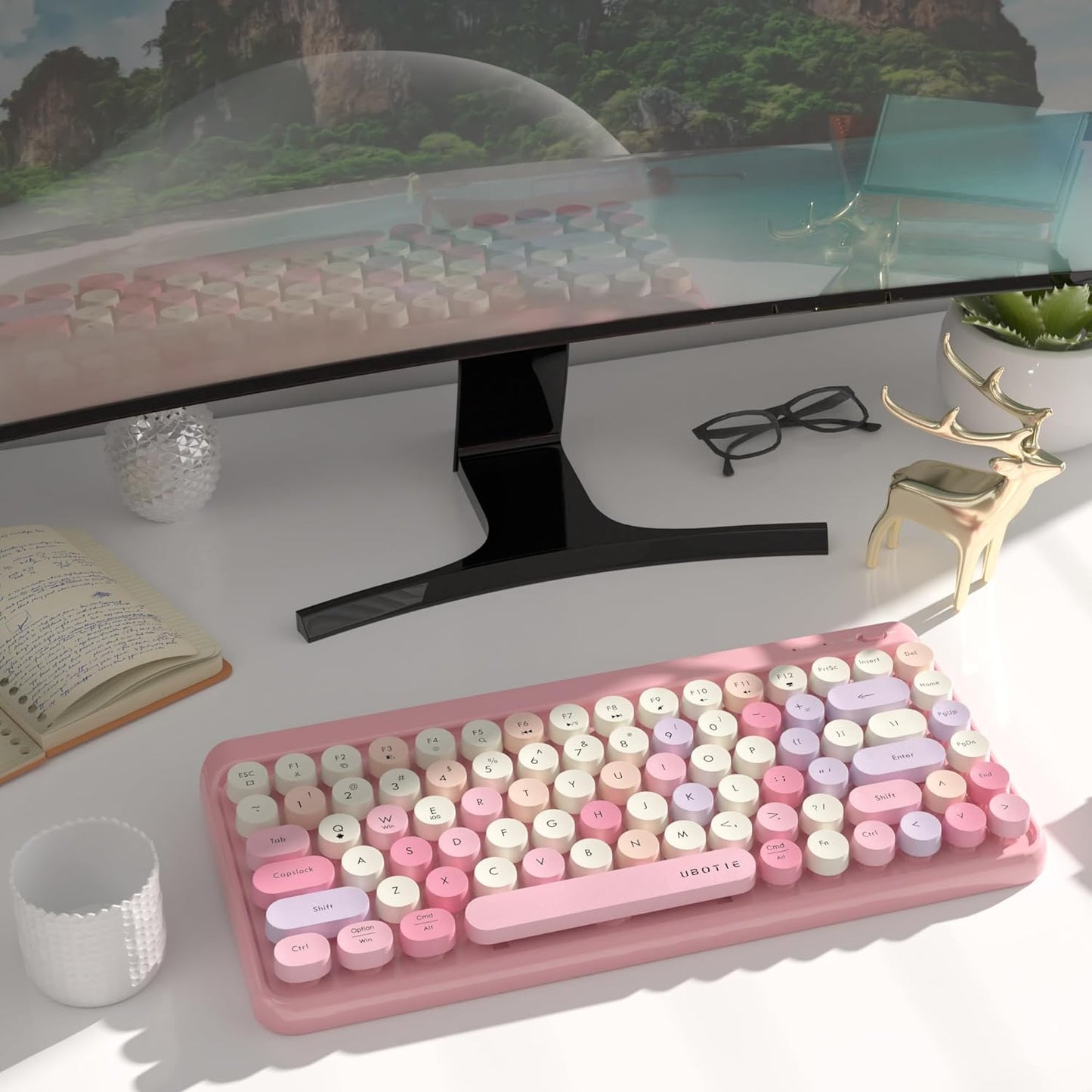 Teclado portátil Ubotie Bluetooth colorido inalámbrico