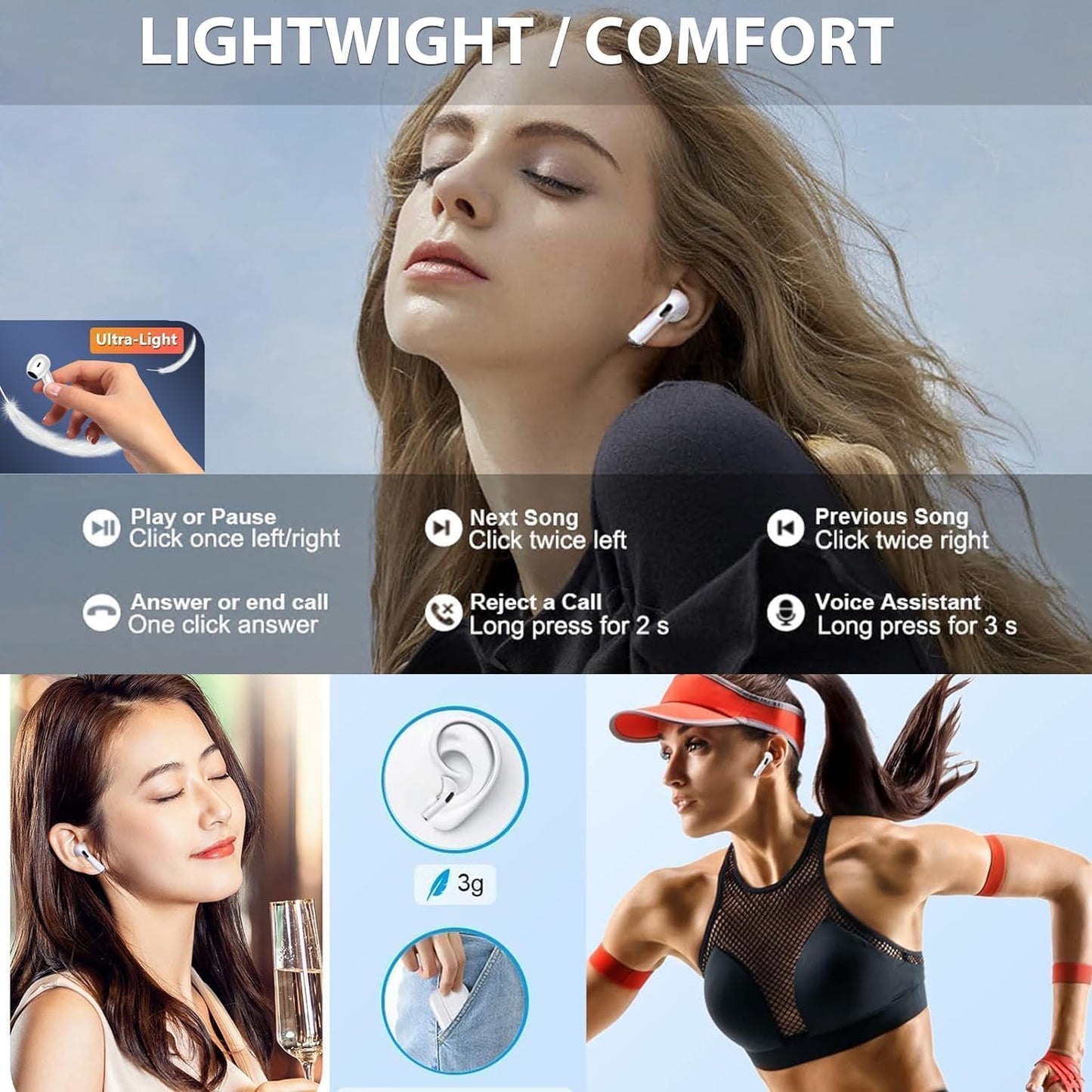 Auriculares inalámbricos, Bluetooth 5.3, A6 PRO, IPX7 impermeable.