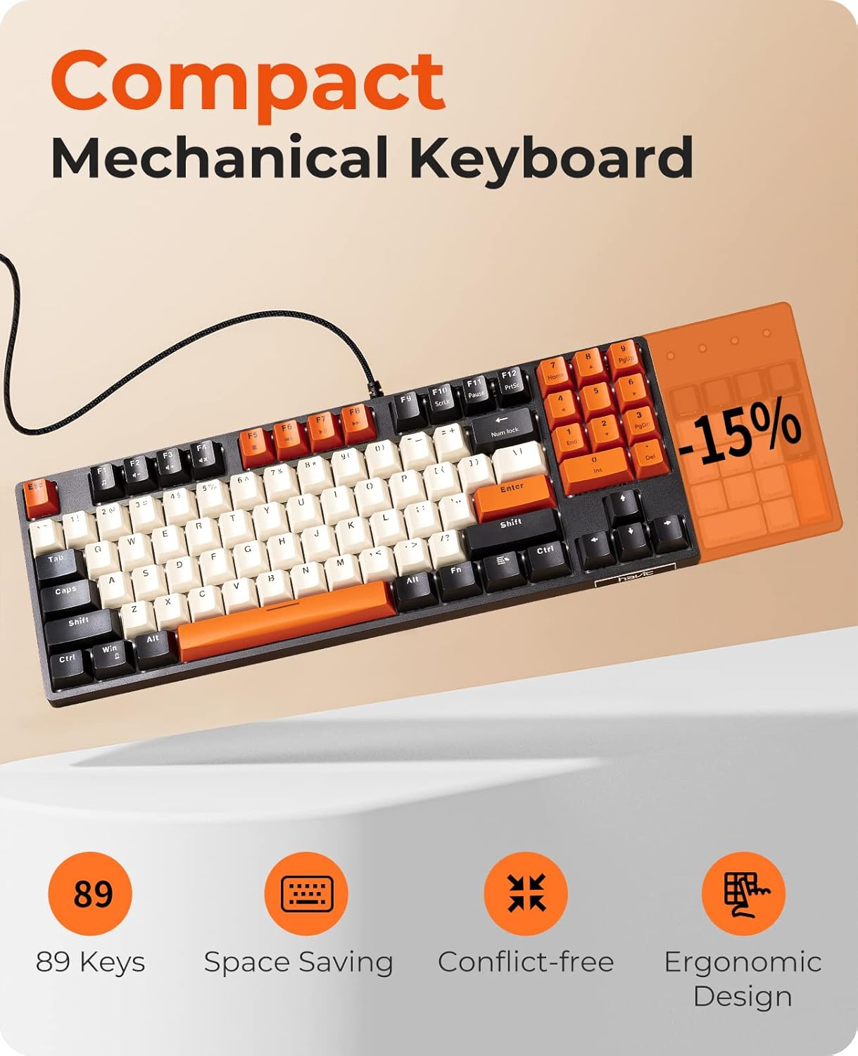 havit Teclado mecánico con cable y teclado compacto.