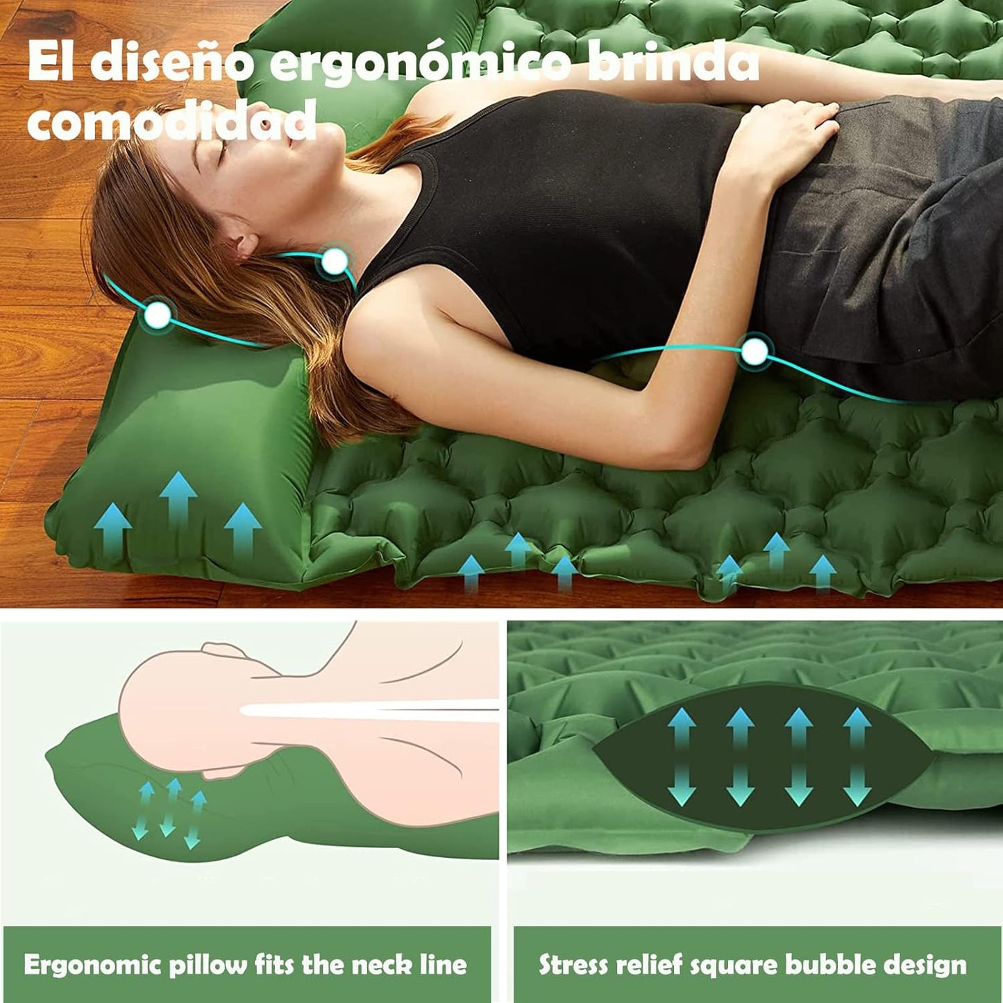 Colchoneta para acampar con bomba de pie, con Almohadas.