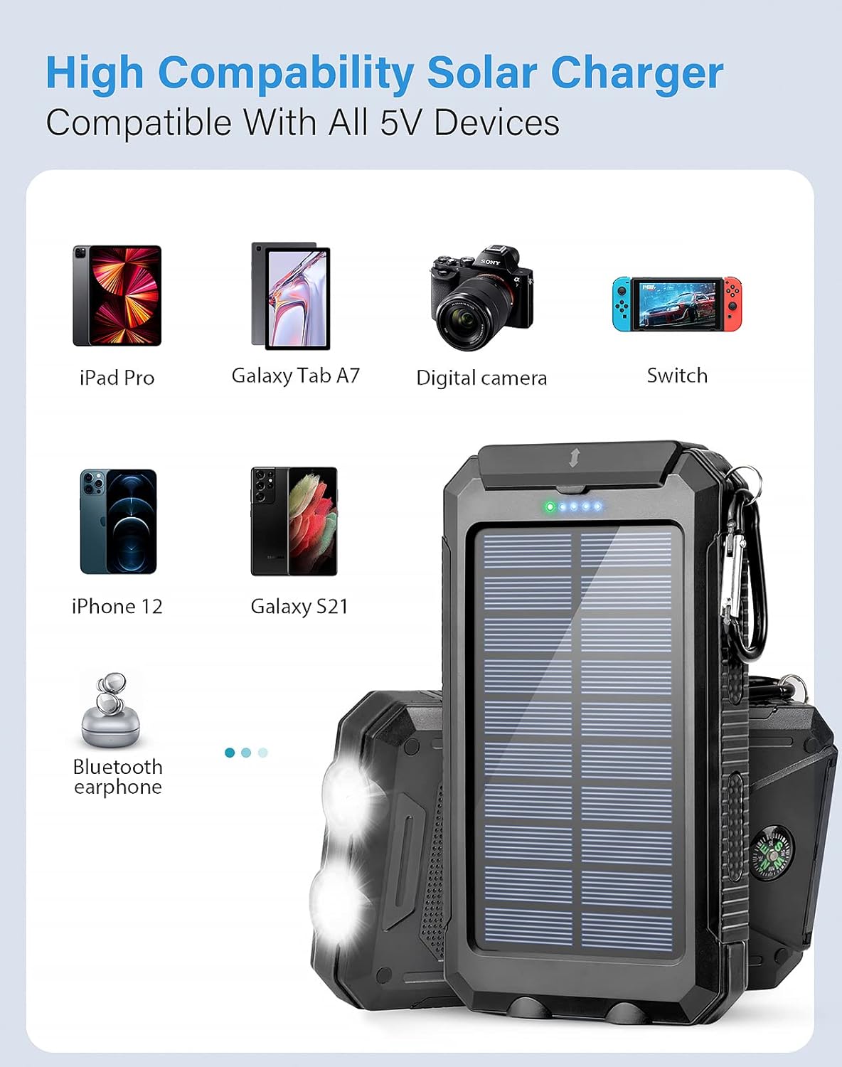 Banco de energía solar portátil de 36800 mAh