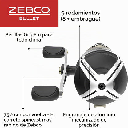 Carrete Pesca Zebco Bullet MG Spincast 30 Magnesio Ultraligero