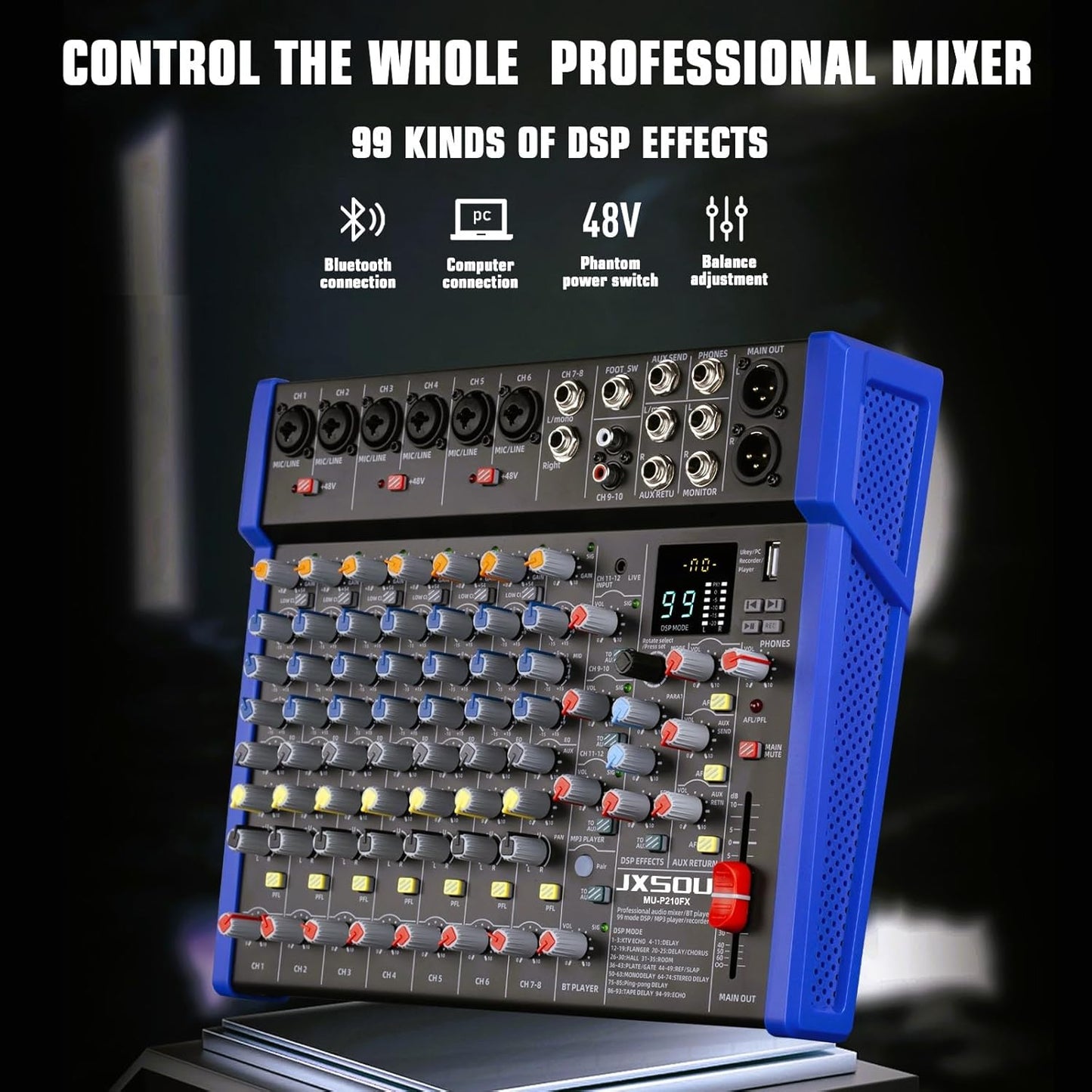 Mezclador de audio, mezclador de DJ de 12 canales JXSOU  MU-P210FX