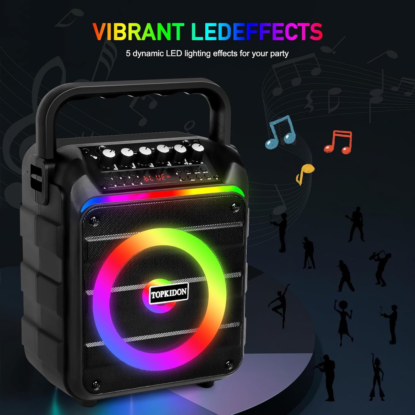 Máquina de karaoke, 2 micrófonos inalámbricos, entrada AUX.