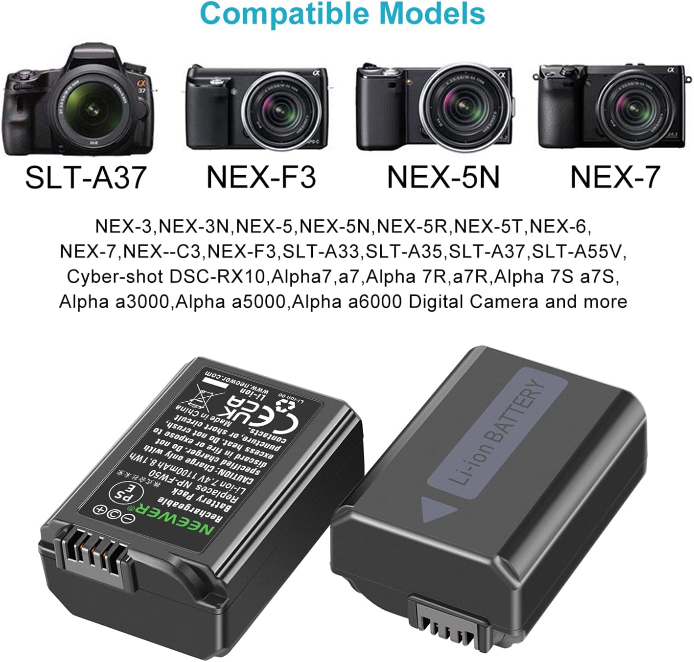 Neewer NP-FW50 Cargador de Batería para Sony A6000, A7.