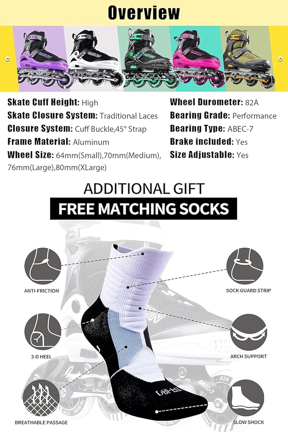 PAPAISON Patines en línea Ajustables con Ruedas LED XL 26.5CM
