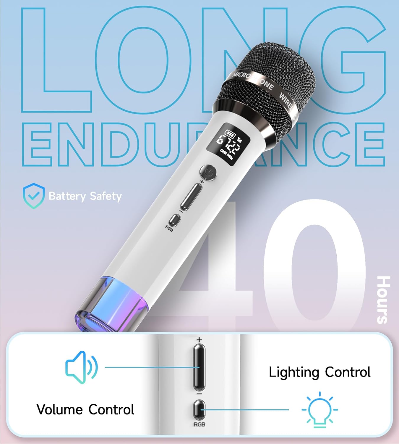 Micrófonos inalámbricos, conexión chip uno a uno, luces LED.