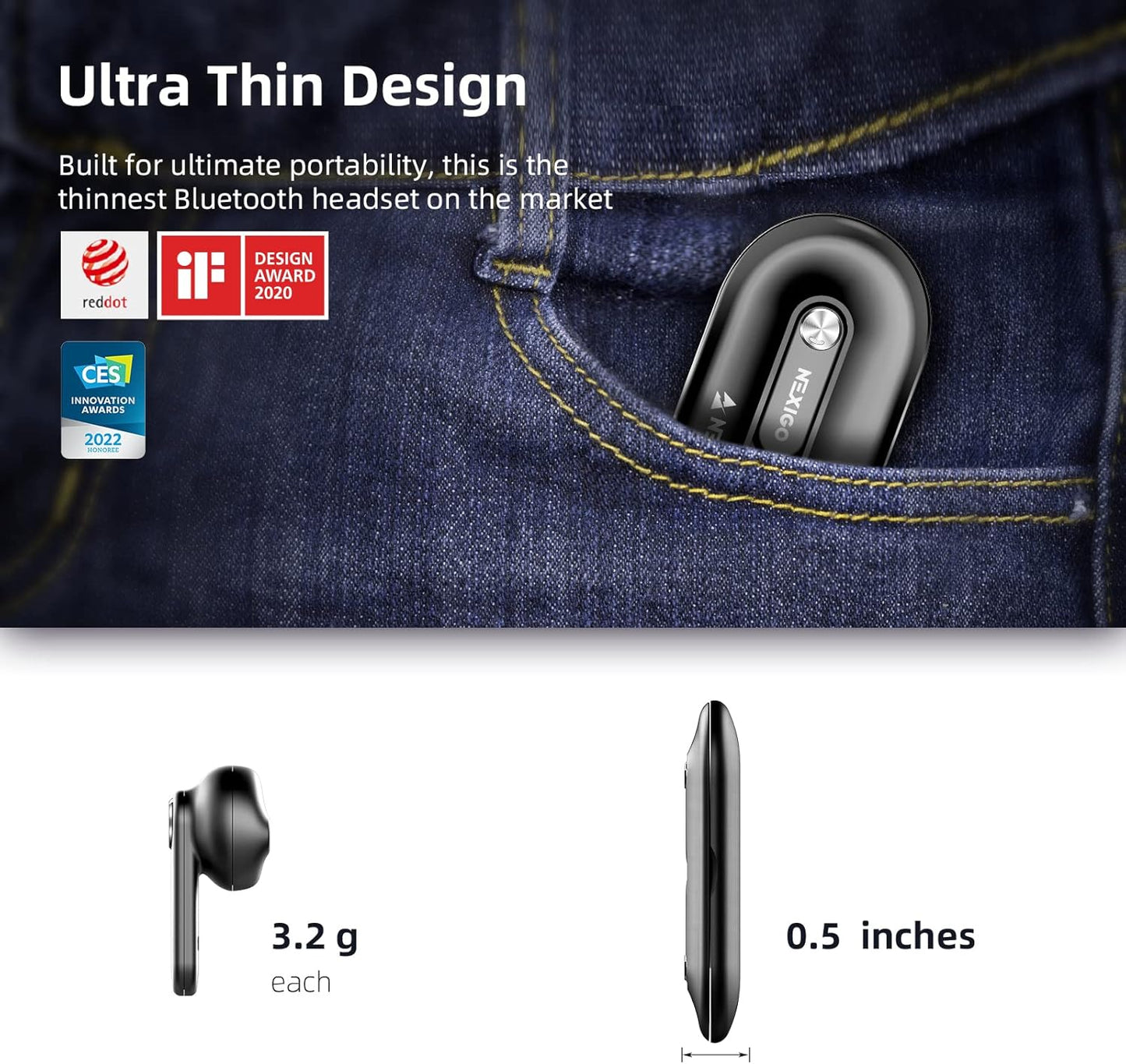 NexiGo Air T2 Auriculares inalámbricos ultrafinos impermeable Bluetooth 5.2