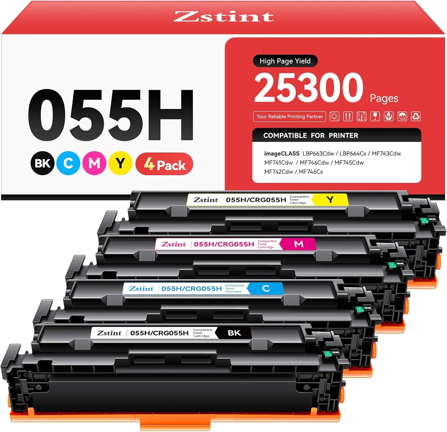 Cartucho de tóner de alto rendimiento , 055H, 4 Pack, Colores.