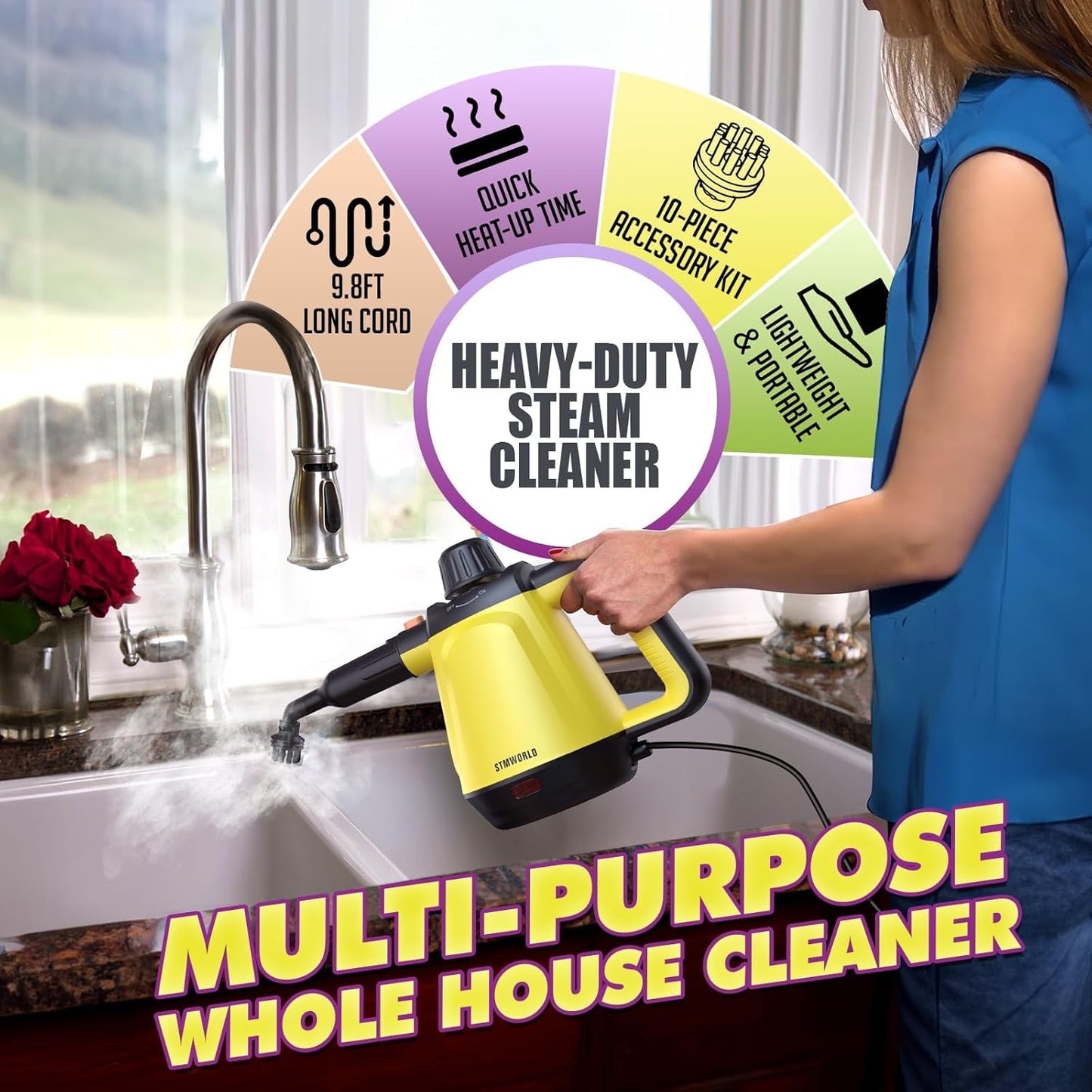 Limpiador de vapor de mano natural de múltiples superficies con 10 accesorios