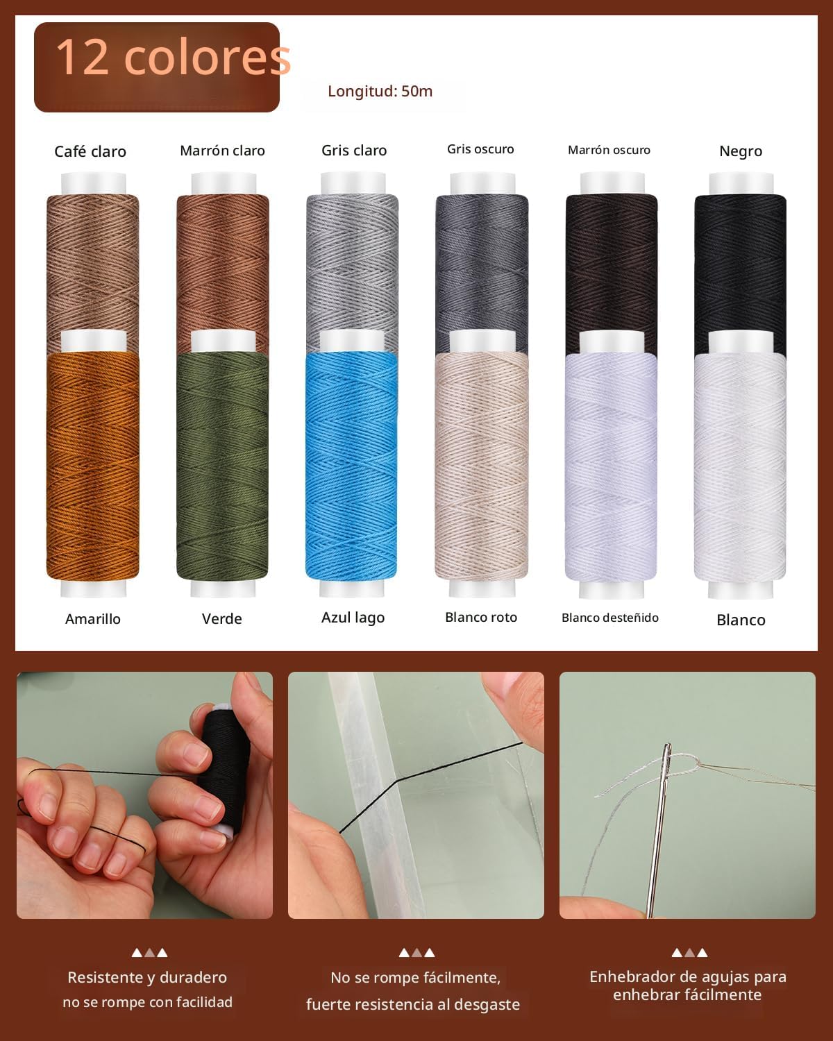 Kit de costura, agujas e hilos de tapicería, punzón cortador de costura.