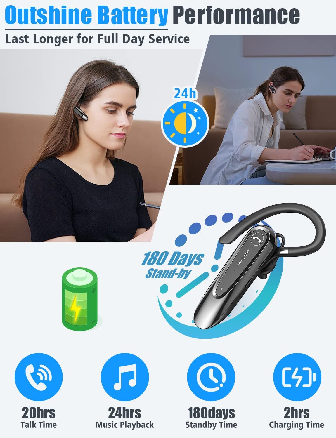 Link Dream - Auricular Bluetooth inalámbrico CVC8.0 para teléfono celular.