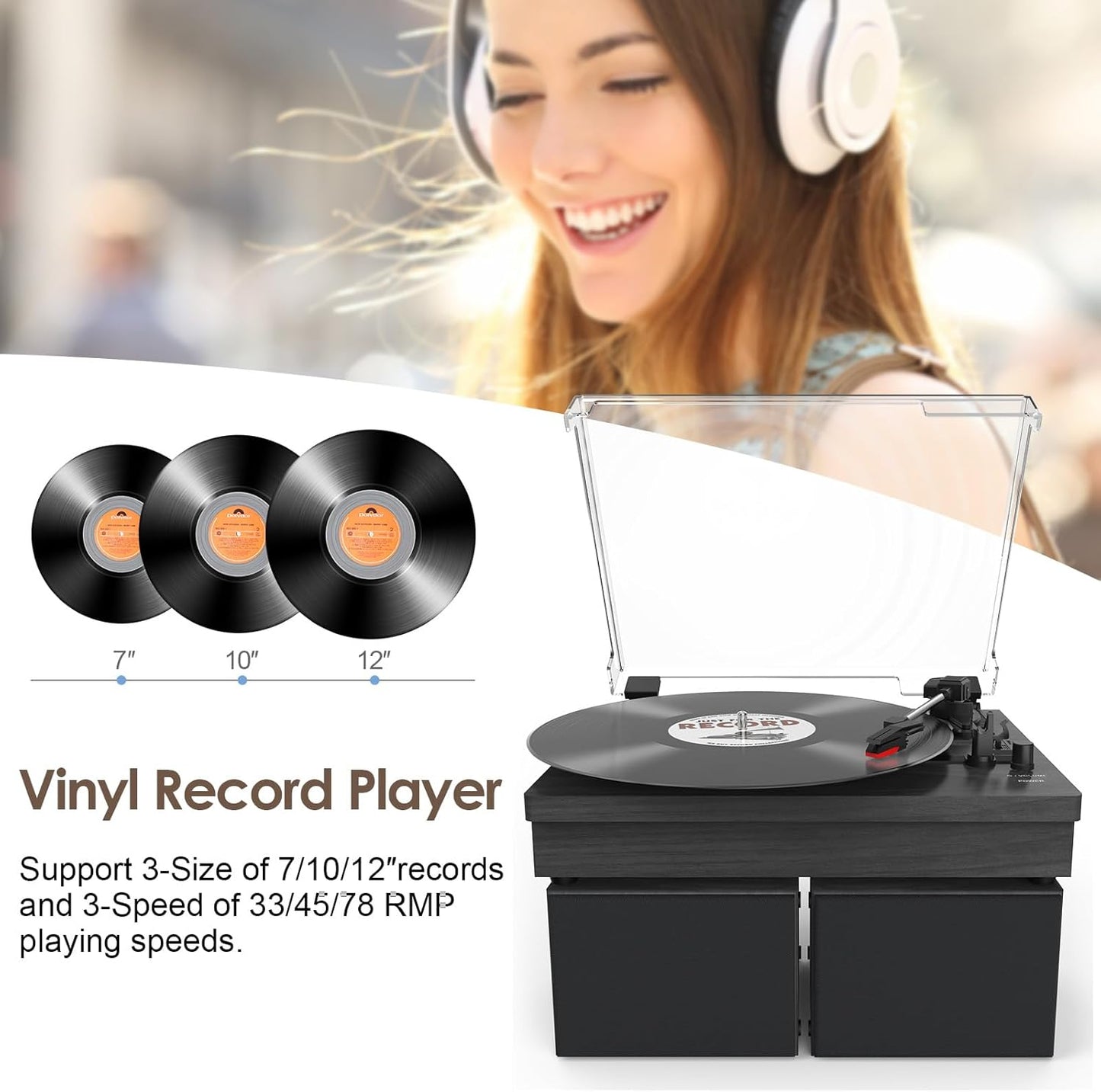 Tocadiscos Con Altavoces, Discos De Vinilo Estéreo Dual.