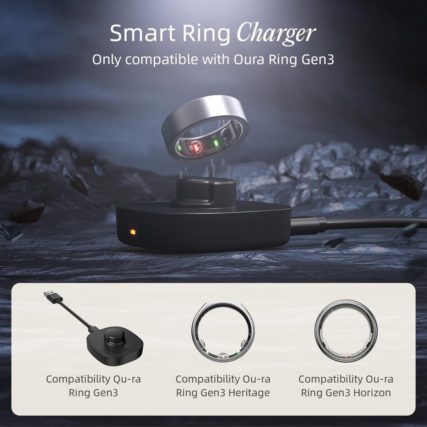 Cargador de anillo inteligente, Talla 9, Comp. Oura Ring Gen3.