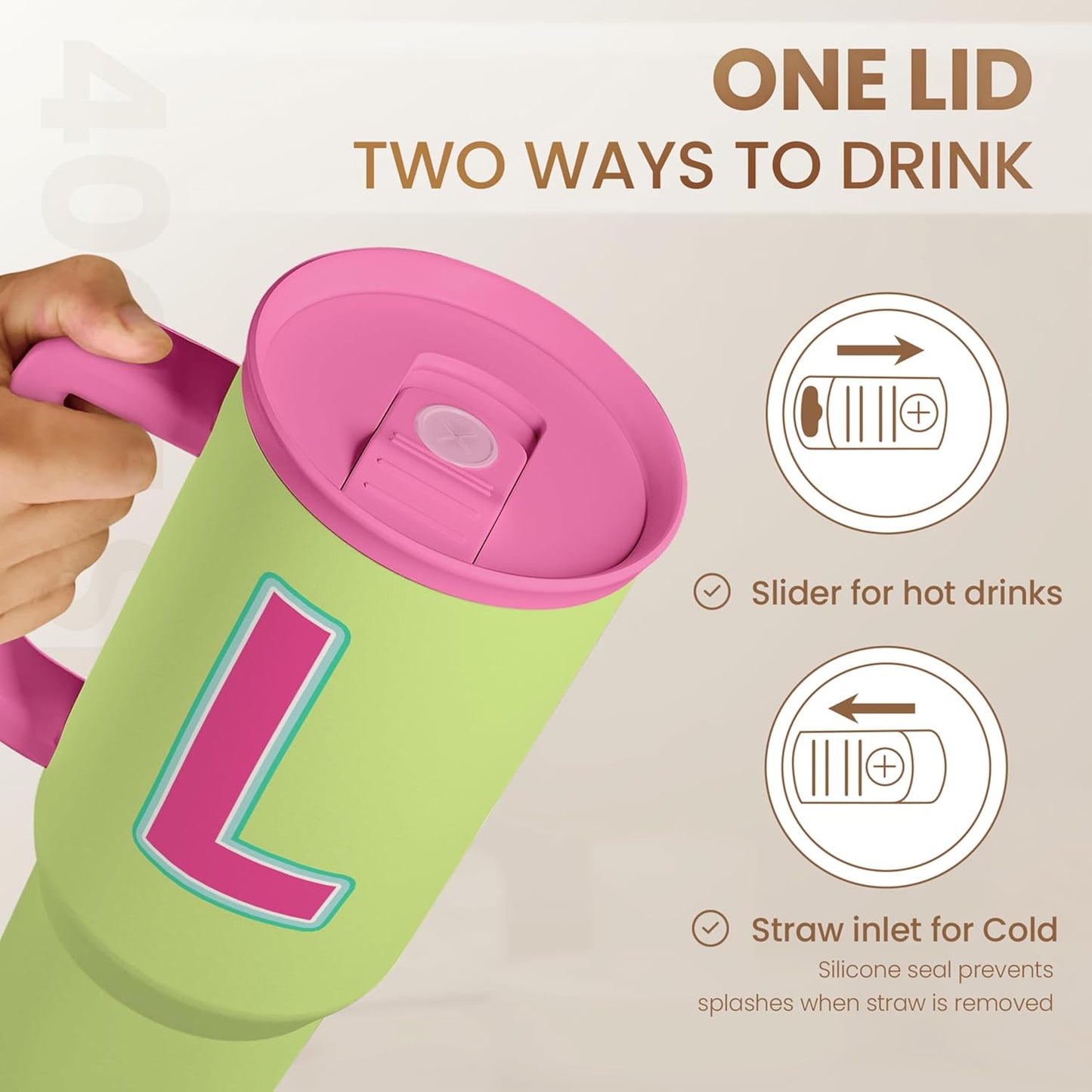 SANDJEST Vaso con monograma y asa, 40 onzas,