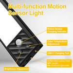 Luces con sensor de movimiento, 3 temp. recargables, regulables.