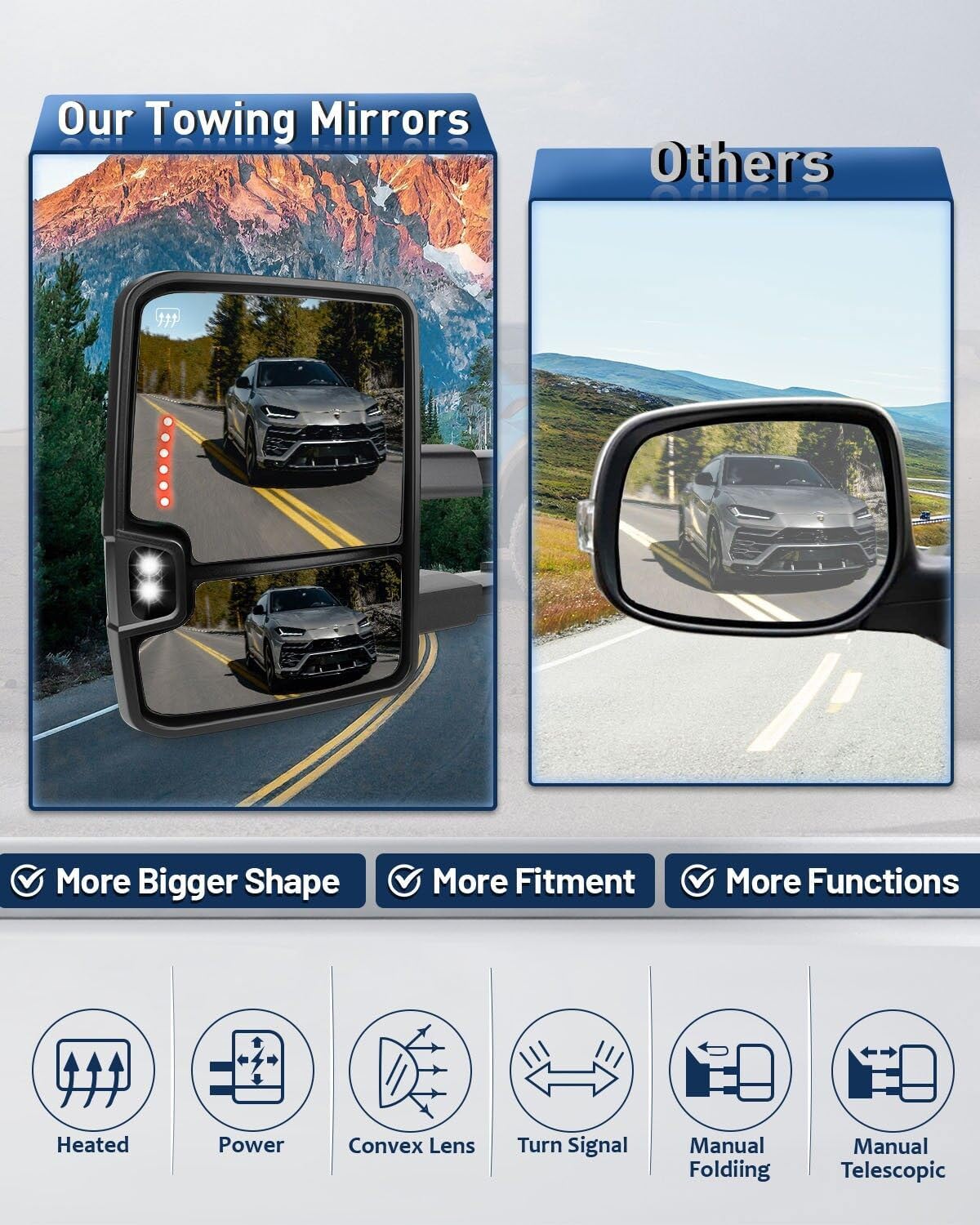 Espejo de remolque con luces de marcha atrás,carcasa Derecho. Silverado