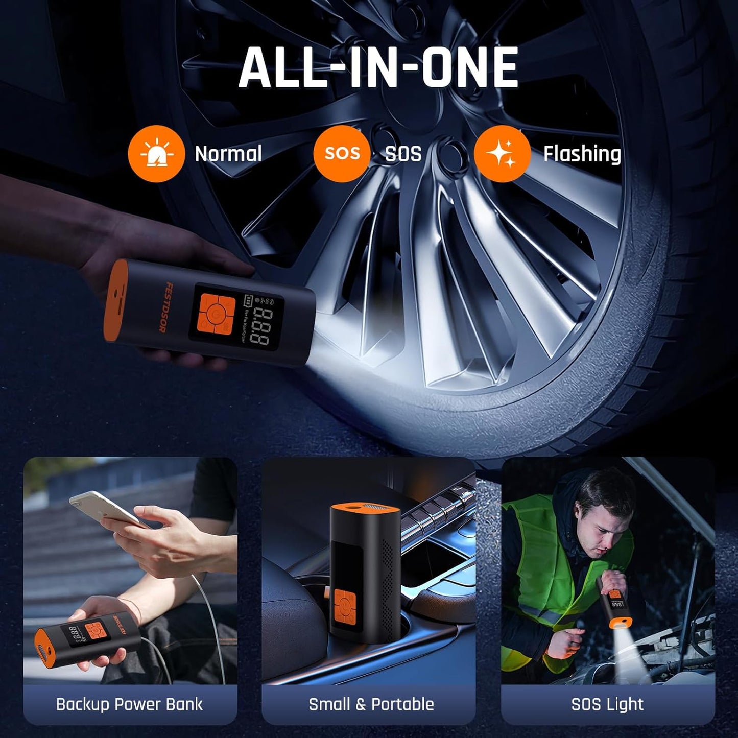 FESTDSOR - Inflador de neumáticos portátil, bomba de aire para neumáticos de coche.