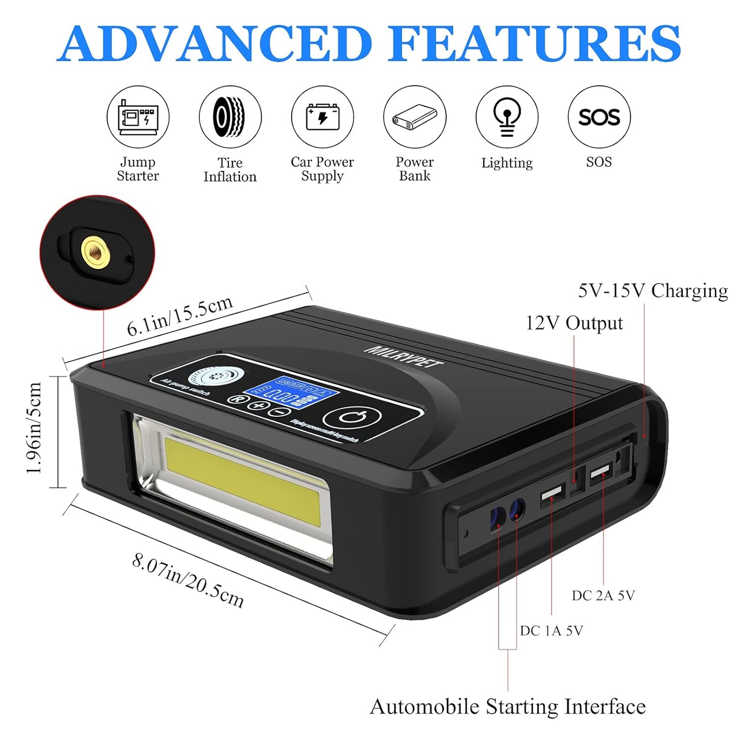 Arrancador de batería para coche con compresor de aire, (USADO).