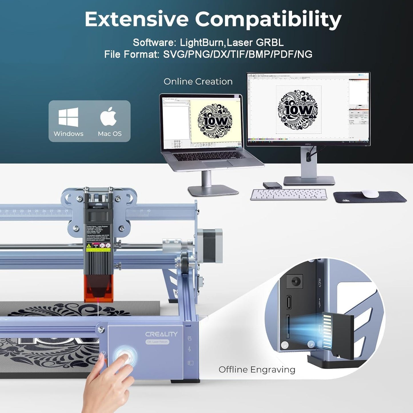 Creality Falcon, Máquina grabadora láser, 10 W, para madera y metal.