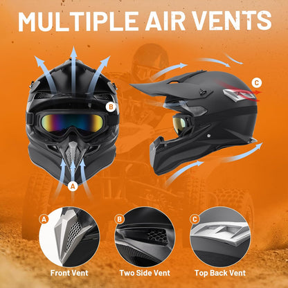 OUMURS Casco  De Motocross Para Adultos Con Gafas, Guantes y Máscara.