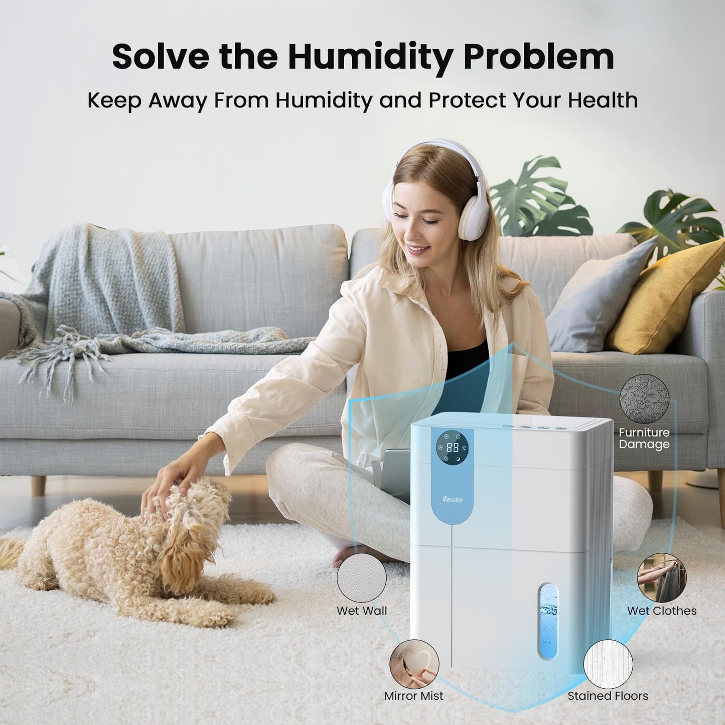 Deshumidificador VEWIOR, 152 onzas, tanque de agua grande.