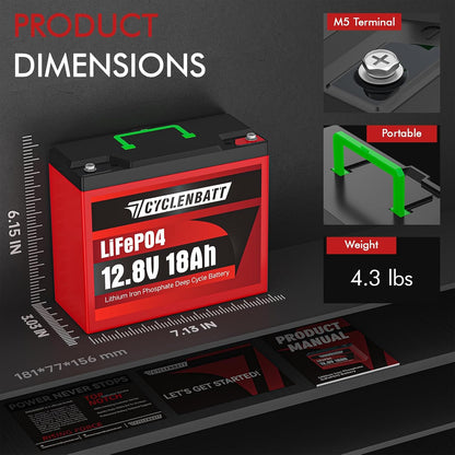 Batería Litio LiFePO4 12.8V 18Ah Recargable Con BMS- Cyclenbatt