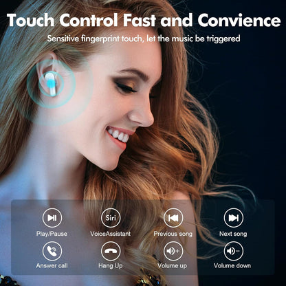 Auriculares inalámbricos Bluetooth 5.3 HiFi estéreo Bcaikair blanco