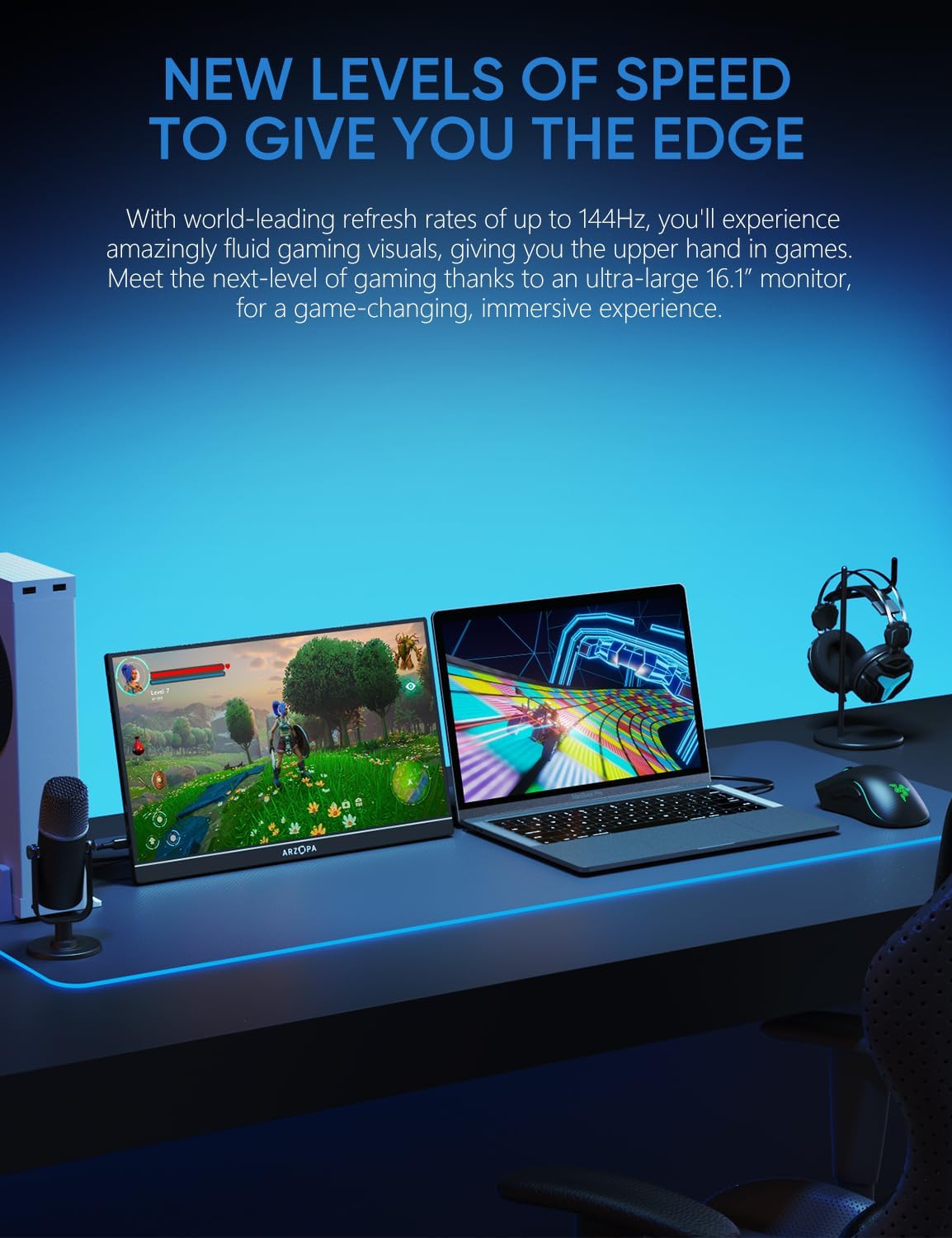 Monitor portátil para juegos de 16.1 pulgadas y 144 Hz, lap, PC, PS5, Mac.