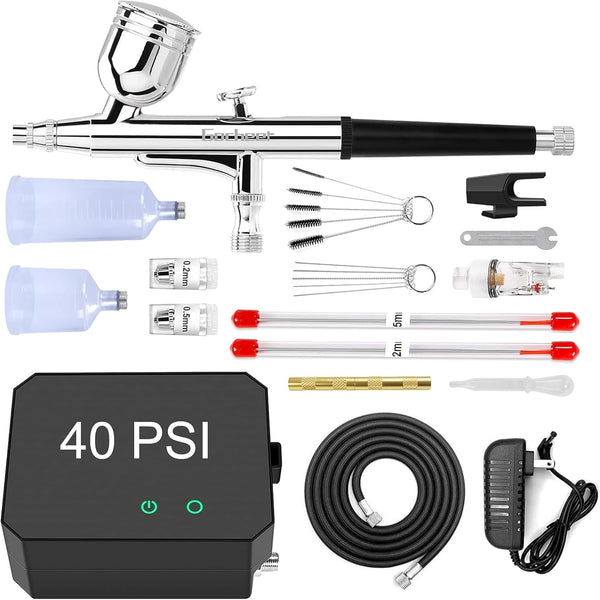 Kit de aerógrafo Gocheer, 40 PSI con compresor de aire, cepillo de limpieza