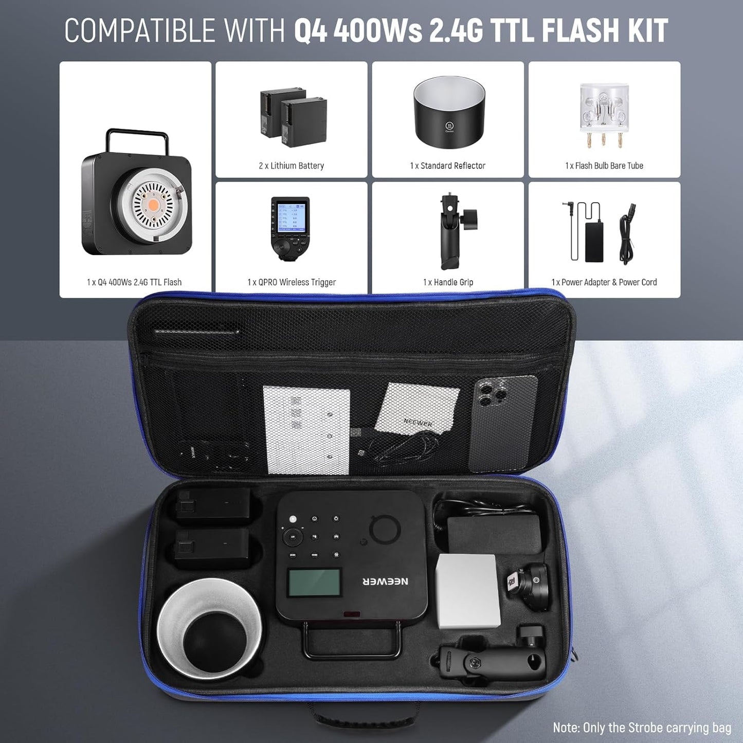 Bolsa de transporte Neewer para Q4, compartimentos dedicados.